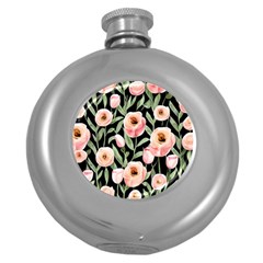 Captivating Watercolor Flowers Round Hip Flask (5 Oz) by GardenOfOphir