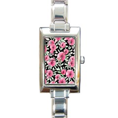 Watercolor Flowers Botanical Foliage Rectangle Italian Charm Watch by GardenOfOphir