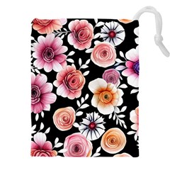 Cheerful Watercolor Flowers Drawstring Pouch (4xl) by GardenOfOphir