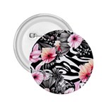 brilliantly hued watercolor flowers in a botanical 2.25  Buttons Front