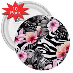 Brilliantly Hued Watercolor Flowers In A Botanical 3  Buttons (10 Pack) 