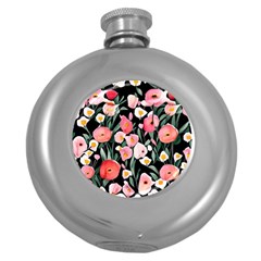 Charming Watercolor Flowers Round Hip Flask (5 Oz) by GardenOfOphir