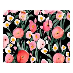 Charming Watercolor Flowers One Side Premium Plush Fleece Blanket (large) by GardenOfOphir