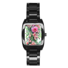 Brilliant Blushing Blossoms Stainless Steel Barrel Watch by GardenOfOphir
