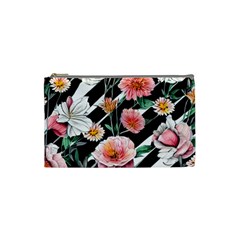 Exotic Watercolor Botanical Flowers Pattern Cosmetic Bag (small)