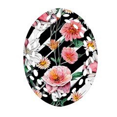 Exotic Watercolor Botanical Flowers Pattern Oval Filigree Ornament (two Sides) by GardenOfOphir