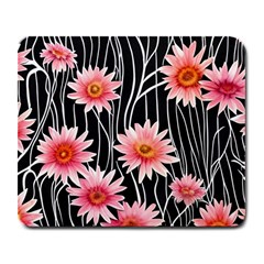 Botanical Black Pink Flowers Pattern Large Mousepad by GardenOfOphir