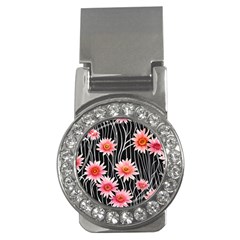 Botanical Black Pink Flowers Pattern Money Clips (cz)  by GardenOfOphir