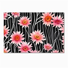 Botanical Black Pink Flowers Pattern Postcards 5  X 7  (pkg Of 10) by GardenOfOphir