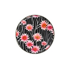 Botanical Black Pink Flowers Pattern Hat Clip Ball Marker (10 pack)