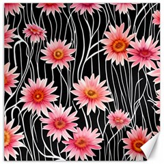 Botanical Black Pink Flowers Pattern Canvas 20  X 20  by GardenOfOphir