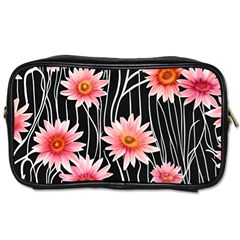 Botanical Black Pink Flowers Pattern Toiletries Bag (One Side)