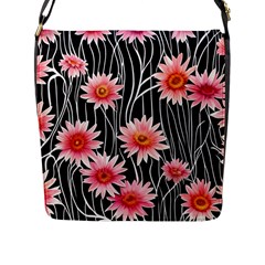 Botanical Black Pink Flowers Pattern Flap Closure Messenger Bag (l) by GardenOfOphir