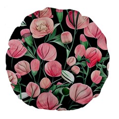 Boho Watercolor Botanical Flowers Large 18  Premium Flano Round Cushions by GardenOfOphir