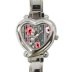 Tropical Paradise - Watercolor Botanical Flowers Heart Italian Charm Watch by GardenOfOphir