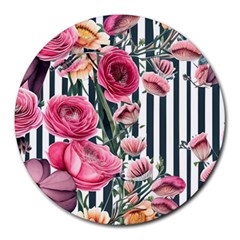 Flora Watercolor Botanical Flowers Round Mousepad by GardenOfOphir