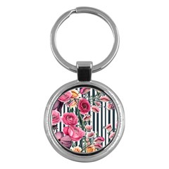 Flora Watercolor Botanical Flowers Key Chain (round) by GardenOfOphir