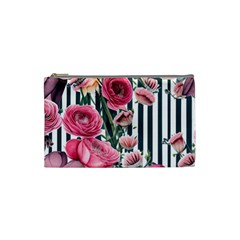 Flora Watercolor Botanical Flowers Cosmetic Bag (small)