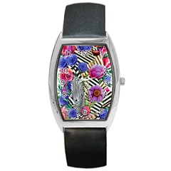 Bountiful Watercolor Flowers Barrel Style Metal Watch by GardenOfOphir