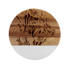 Attention-getting Watercolor Flowers Marble Wood Coaster (round) by GardenOfOphir