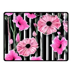 Black Stripes Beautifully Watercolor Flowers One Side Fleece Blanket (small)