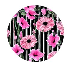 Black Stripes Beautifully Watercolor Flowers Mini Round Pill Box (pack Of 5)