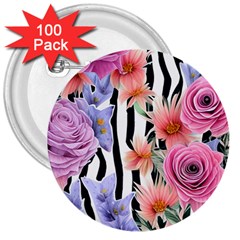 Delightful Watercolor Flowers And Foliage 3  Buttons (100 Pack)  by GardenOfOphir