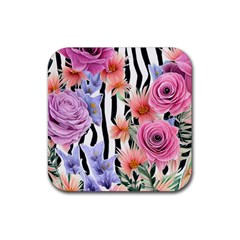 Delightful Watercolor Flowers And Foliage Rubber Coaster (square) by GardenOfOphir