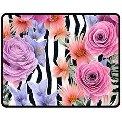 Delightful watercolor flowers and foliage One Side Fleece Blanket (Medium)