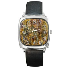 Rusty Orange Abstract Surface Square Metal Watch by dflcprintsclothing