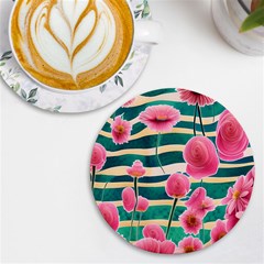 Different Watercolor Flowers Botanical Foliage Uv Print Round Tile Coaster by GardenOfOphir