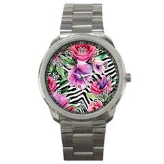 Classy And Chic Watercolor Flowers Sport Metal Watch by GardenOfOphir