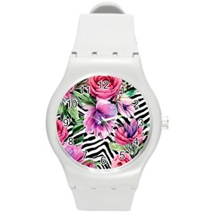 Classy And Chic Watercolor Flowers Round Plastic Sport Watch (m) by GardenOfOphir