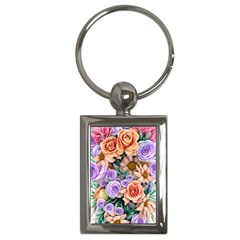 Cheerful And Captivating Watercolor Flowers Key Chain (rectangle) by GardenOfOphir