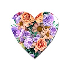 Cheerful And Captivating Watercolor Flowers Heart Magnet by GardenOfOphir