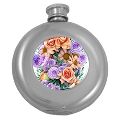 Cheerful And Captivating Watercolor Flowers Round Hip Flask (5 Oz) by GardenOfOphir