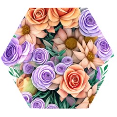 Cheerful And Captivating Watercolor Flowers Wooden Puzzle Hexagon by GardenOfOphir