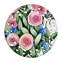 County Charm – Watercolor Flowers Botanical Ornament (round Filigree) by GardenOfOphir