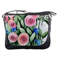 County Charm – Watercolor Flowers Botanical Messenger Bag by GardenOfOphir