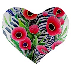 Cherished Blooms – Watercolor Flowers Botanical Large 19  Premium Heart Shape Cushions by GardenOfOphir