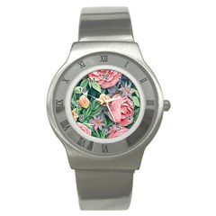 Darling And Dazzling Watercolor Flowers Stainless Steel Watch