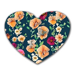 Charming Foliage – Watercolor Flowers Botanical Heart Mousepad by GardenOfOphir