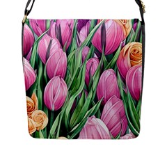 Cheerful Watercolor Flowers Flap Closure Messenger Bag (l) by GardenOfOphir