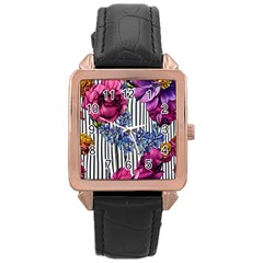 Dazzling Watercolor Flowers Rose Gold Leather Watch  by GardenOfOphir