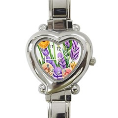 Classy Watercolor Flowers Heart Italian Charm Watch by GardenOfOphir