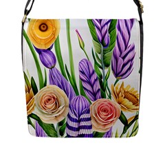 Classy Watercolor Flowers Flap Closure Messenger Bag (l) by GardenOfOphir