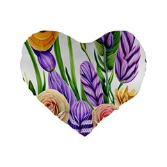 Classy Watercolor Flowers Standard 16  Premium Flano Heart Shape Cushions