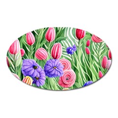 Exquisite Watercolor Flowers Oval Magnet by GardenOfOphir