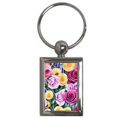 Cherished Watercolor Flowers Key Chain (rectangle) by GardenOfOphir