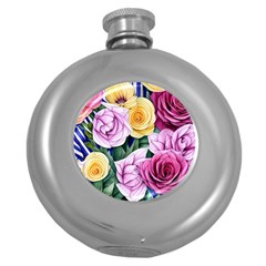 Cherished Watercolor Flowers Round Hip Flask (5 Oz) by GardenOfOphir
